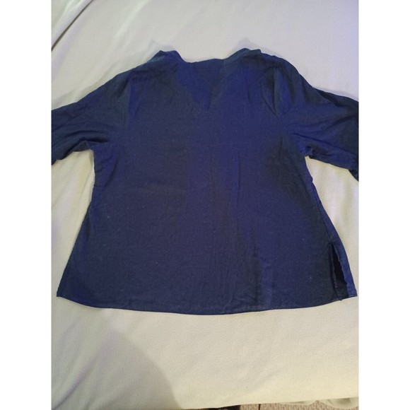 Lane Bryant Blouse Womens 18/20 Blue Ruffle Trim Short Sleeve Linen Cotton Blend - Picture 5 of 9